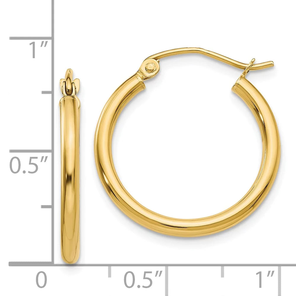 Real 14kt Yellow Gold Polished 2mm Tube Hoop Earrings; for Adults and Teens; for Women and Men
