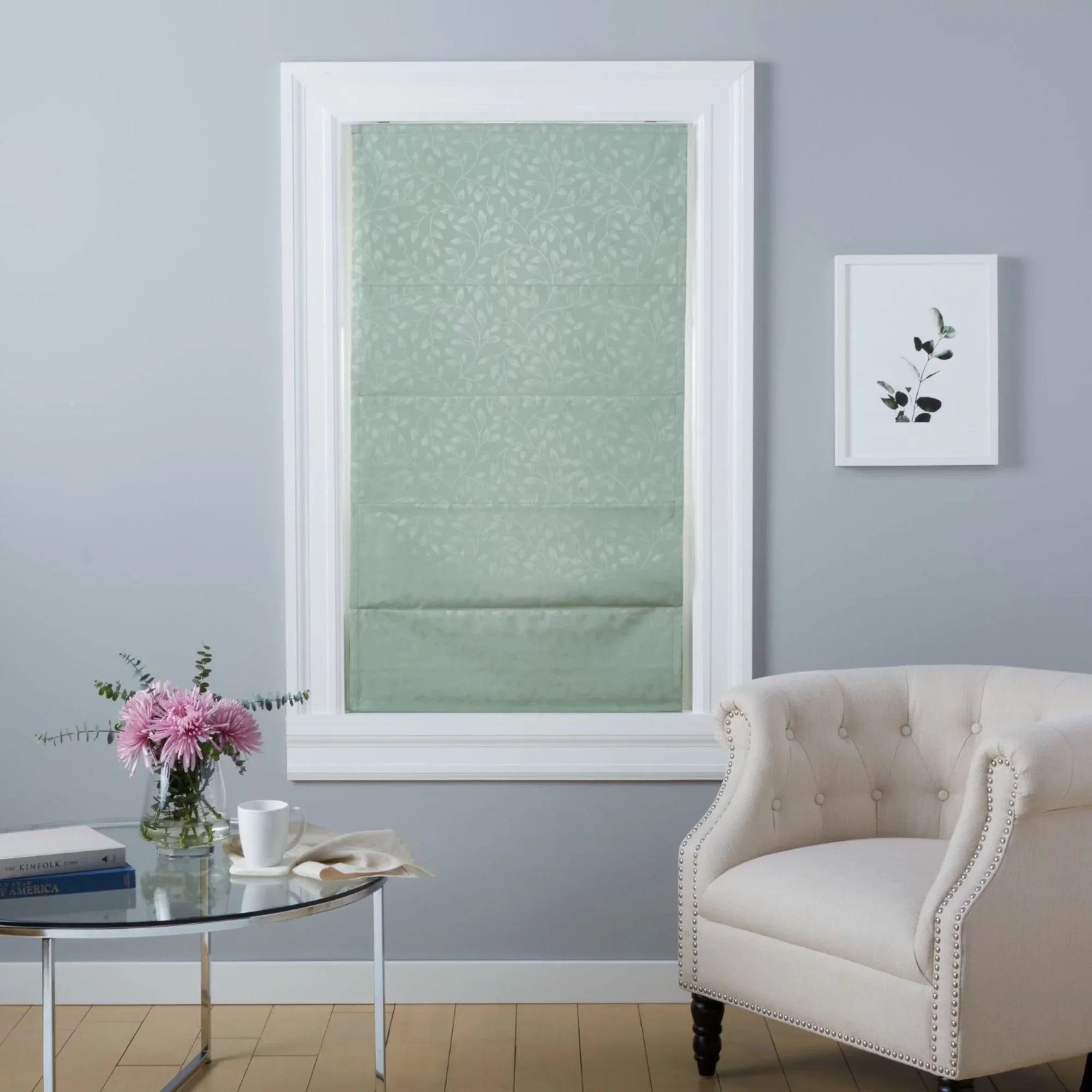 Exclusive Home Bolan Botanical Total Blackout Roman Shade, 27"x 64", Sage