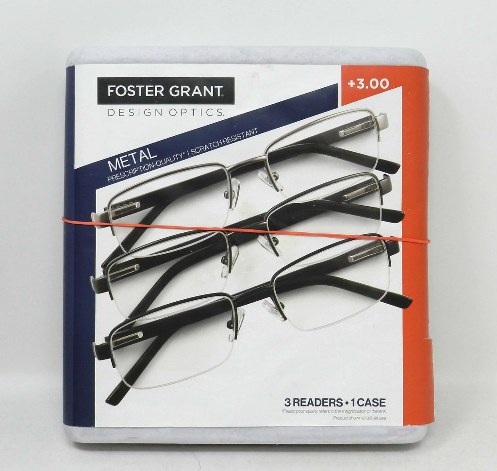 Design Optics Foster Grant Lyden Semi-Rimless Rectangular +3.00 Reading Glasses