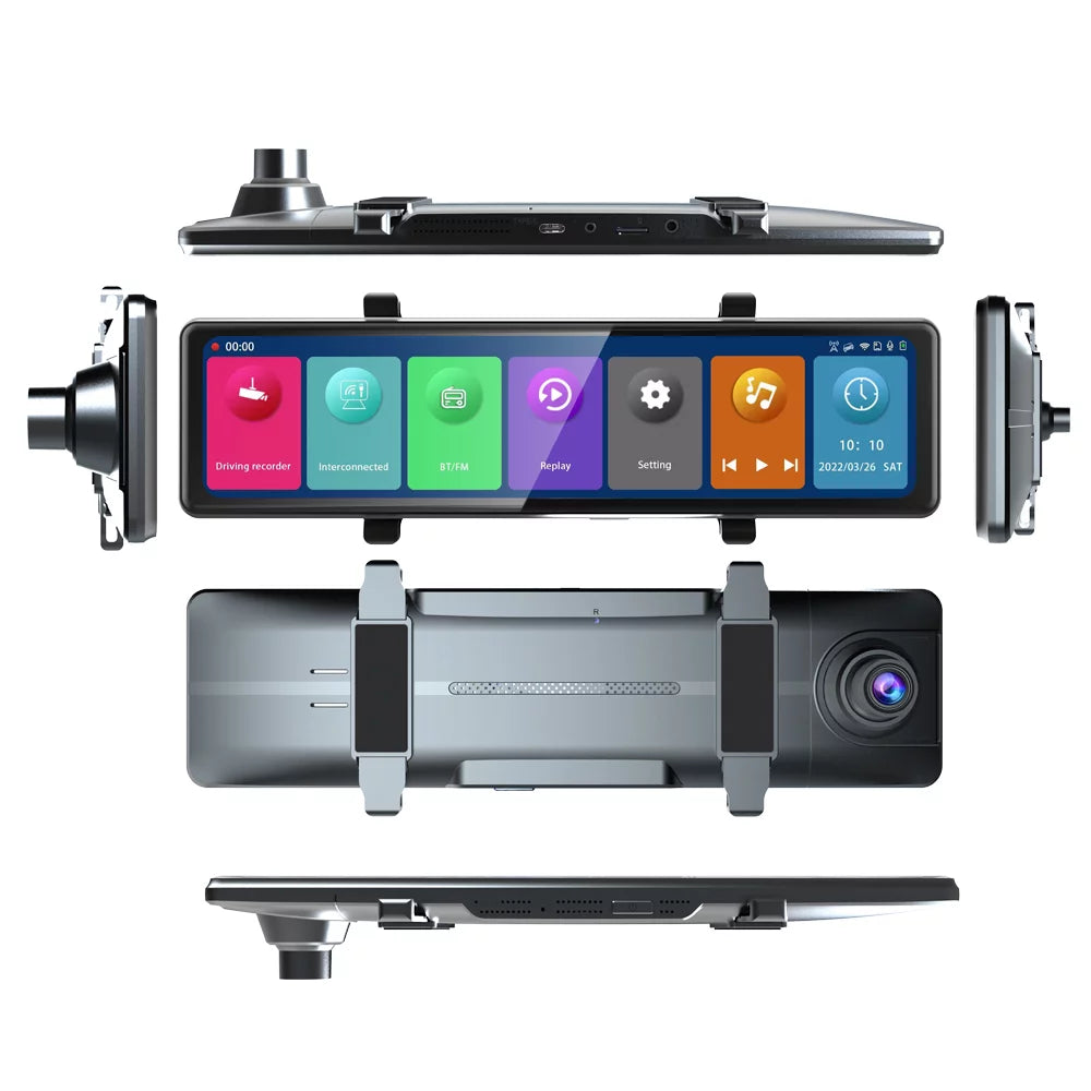 Pinnaco 3 Cameras Dash Cam 2.5K Clear Car Rearview Mirror  Car Video Recording Camcorder Touched Screen Car Camera Recorder Auto Driving Recorder for Enhanced Safety