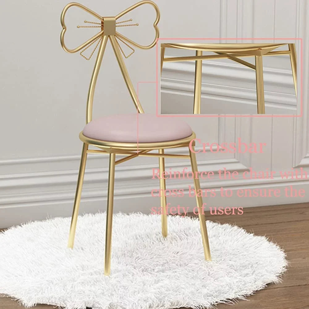 Golden Butterfly Backrest Chairs Modern Vanity Stool with Cushioned Back Vanity Chair Pink Princess Chair Girls Ladies Creative Makeup Stool Art Leisure Chair Seat for Bedroom, Dining Room