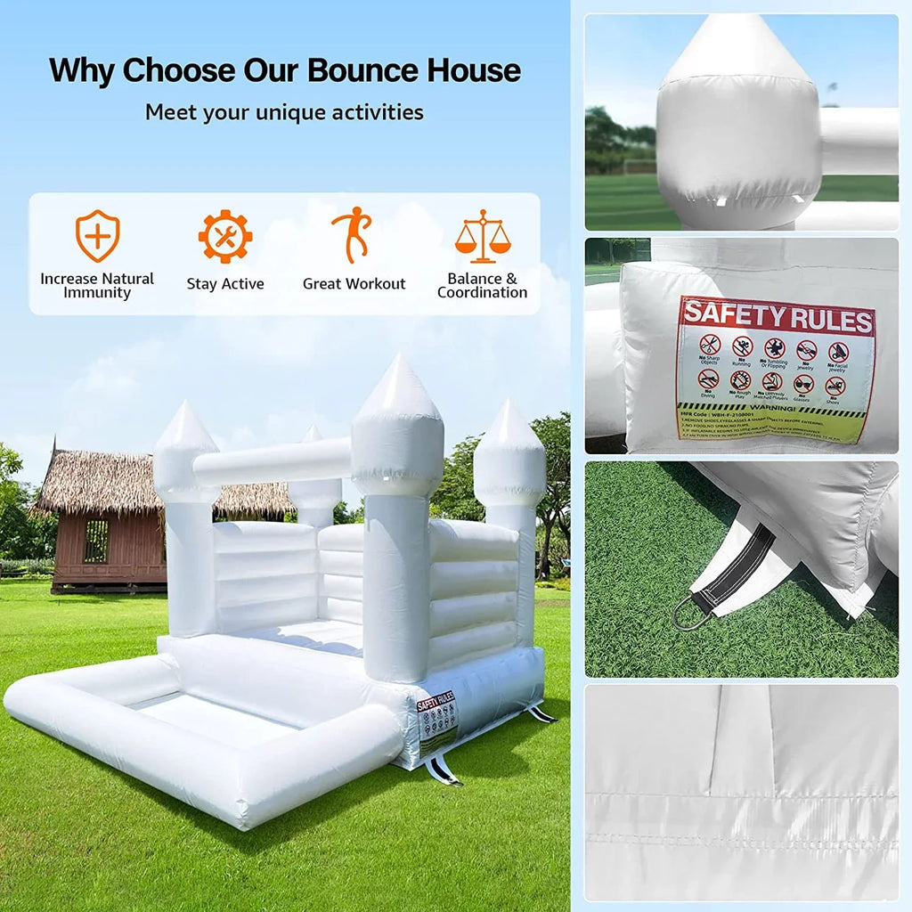 Connsann White Bounce House  Commericial Grade   Jump Castle with Blower & Ball Pit  for Kids Outdoor Indoor Party