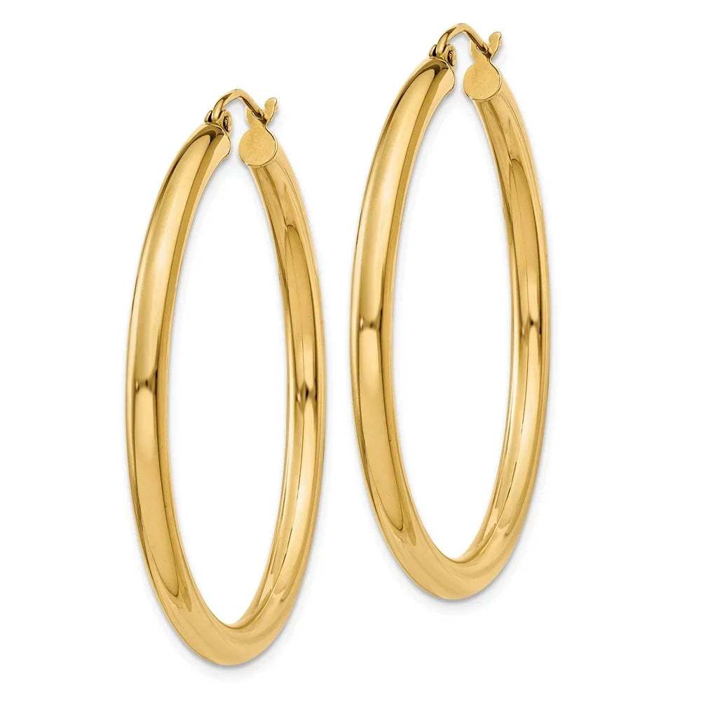 Real 14kt Yellow Gold Polished 3mm Lightweight Tube Hoop Earrings; for Adults and Teens; for Women and Men