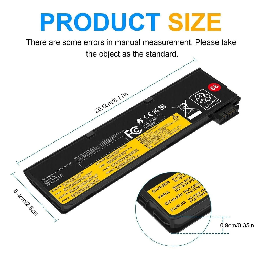 68 Replacement 45N1775 Battery for Lenovo ThinkPad T440 T450 T550 X240 X240s X250 X260 Notebook Laptop 24Wh 11.4V