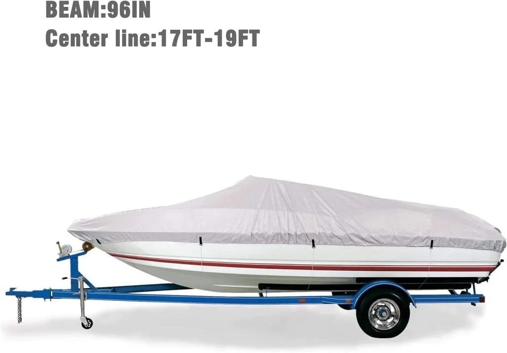 Trailable Marine Grade Boat Cover Heavy Duty 600D Fits V-Hull Runabouts Aluminum Fishing Pro-Style Bass Boats F Fit 17-19Ft Width To 96In 9921-0122-36