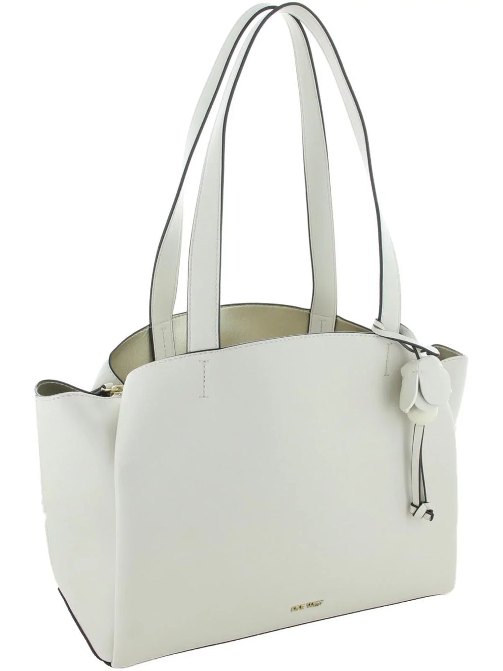 Nine West Womens Mariele Faux Leather East/West Satchel Handbag Ivory Medium
