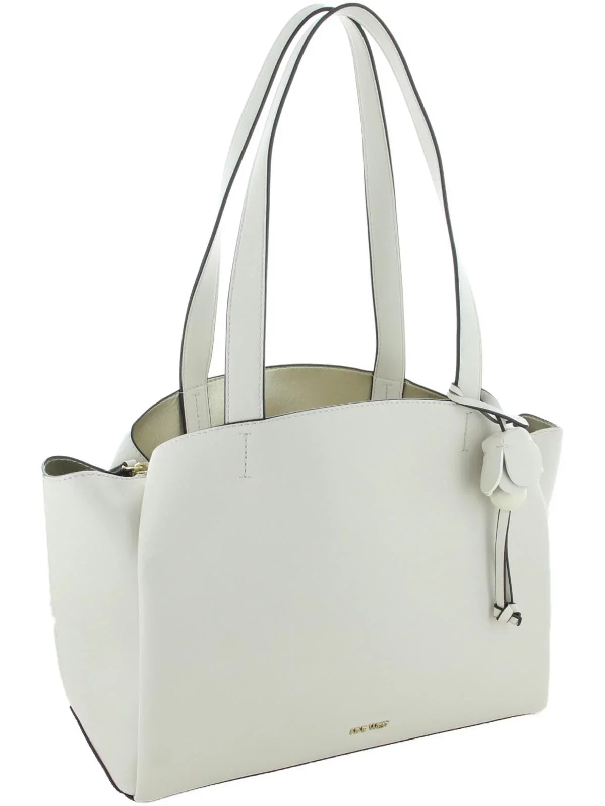 Nine West Womens Mariele Faux Leather East/West Satchel Handbag Ivory Medium
