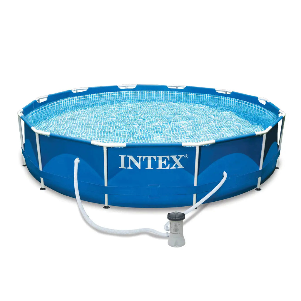 Intex Metal Above Ground Pool w/ Pump, Filter Cartridge 6 Pack, and Cover