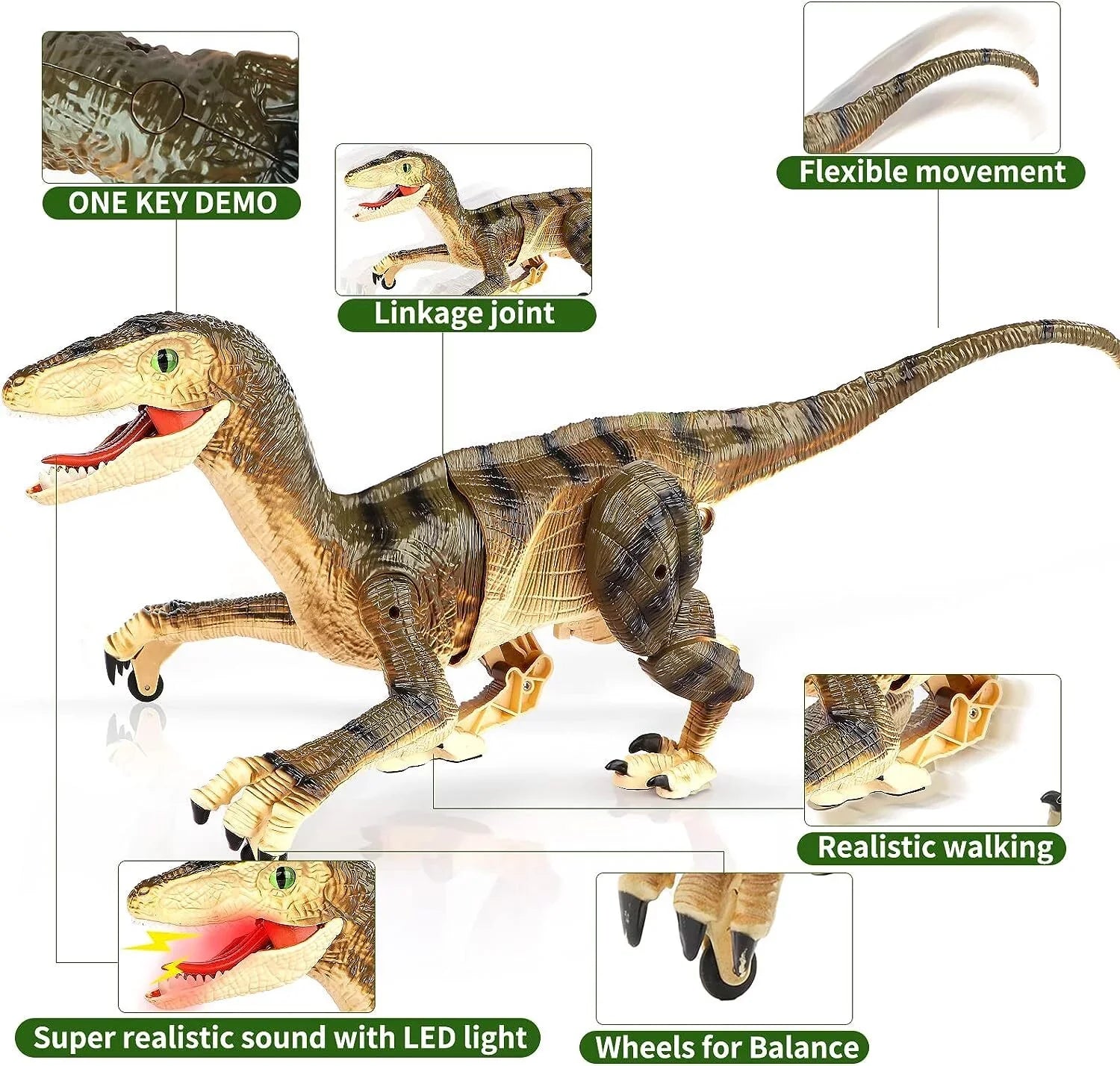 JBee Ctrl Remote Control Dinosaur Toys for Kids Boys Girls Walking Robot  T-Rex with Lights and Sounds Dinosaur Toy Gifts for Boys Age 3-5, 5-7, 8-12 Years Old - Brown