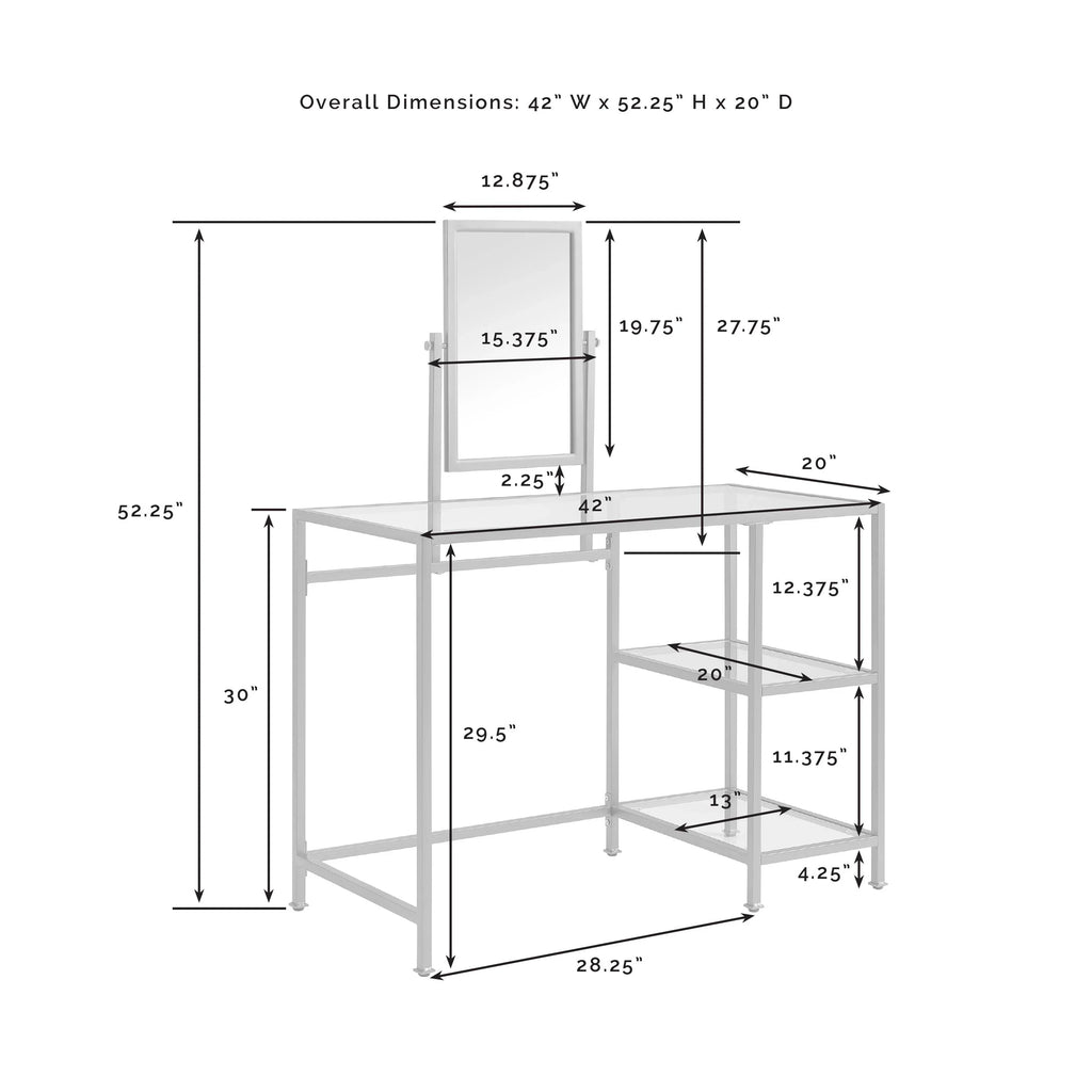 Crosley Furniture Aimee 3-Piece Makeup Vanity Desk Set with Stool and Storage Shelves