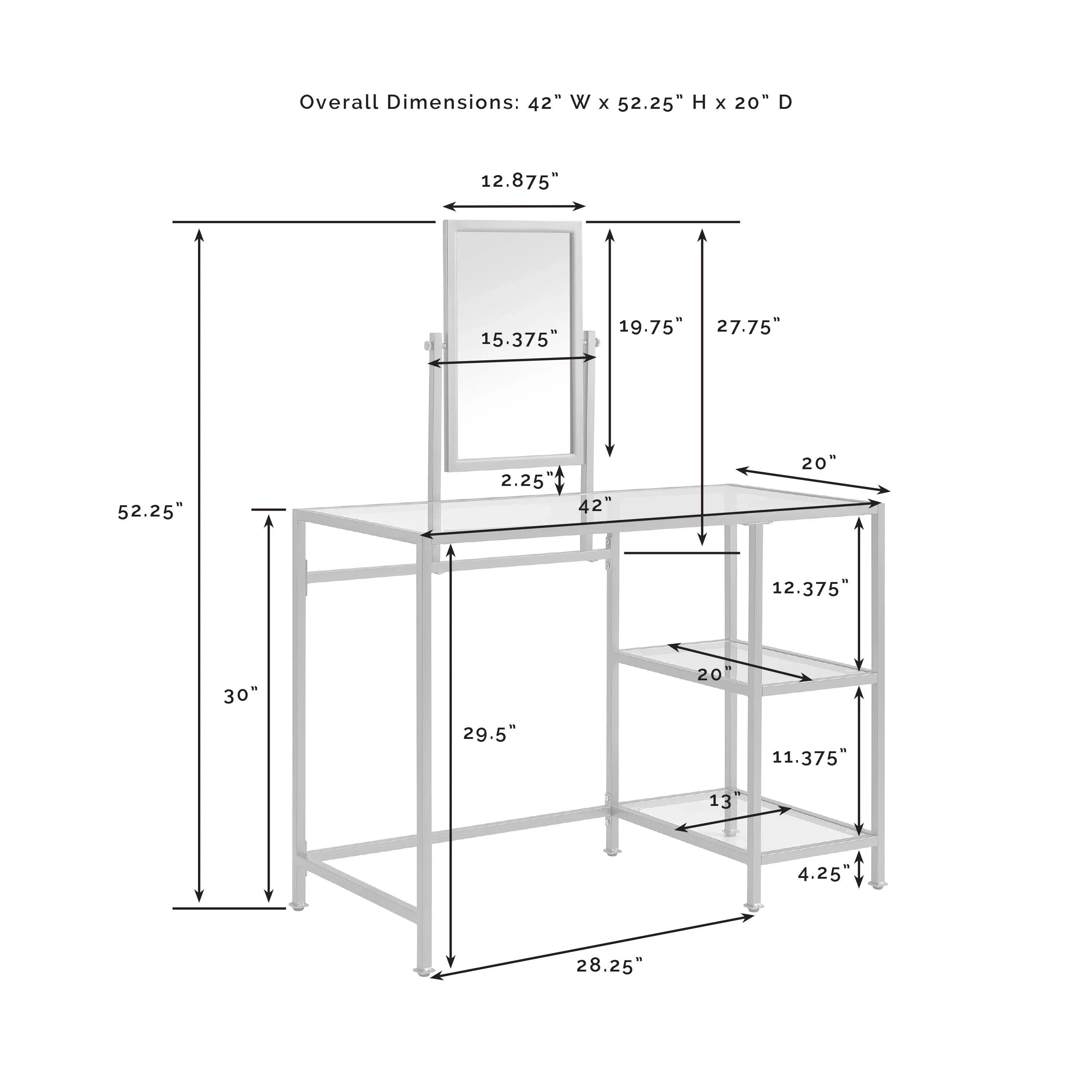 Crosley Furniture Aimee 3-Piece Makeup Vanity Desk Set with Stool and Storage Shelves