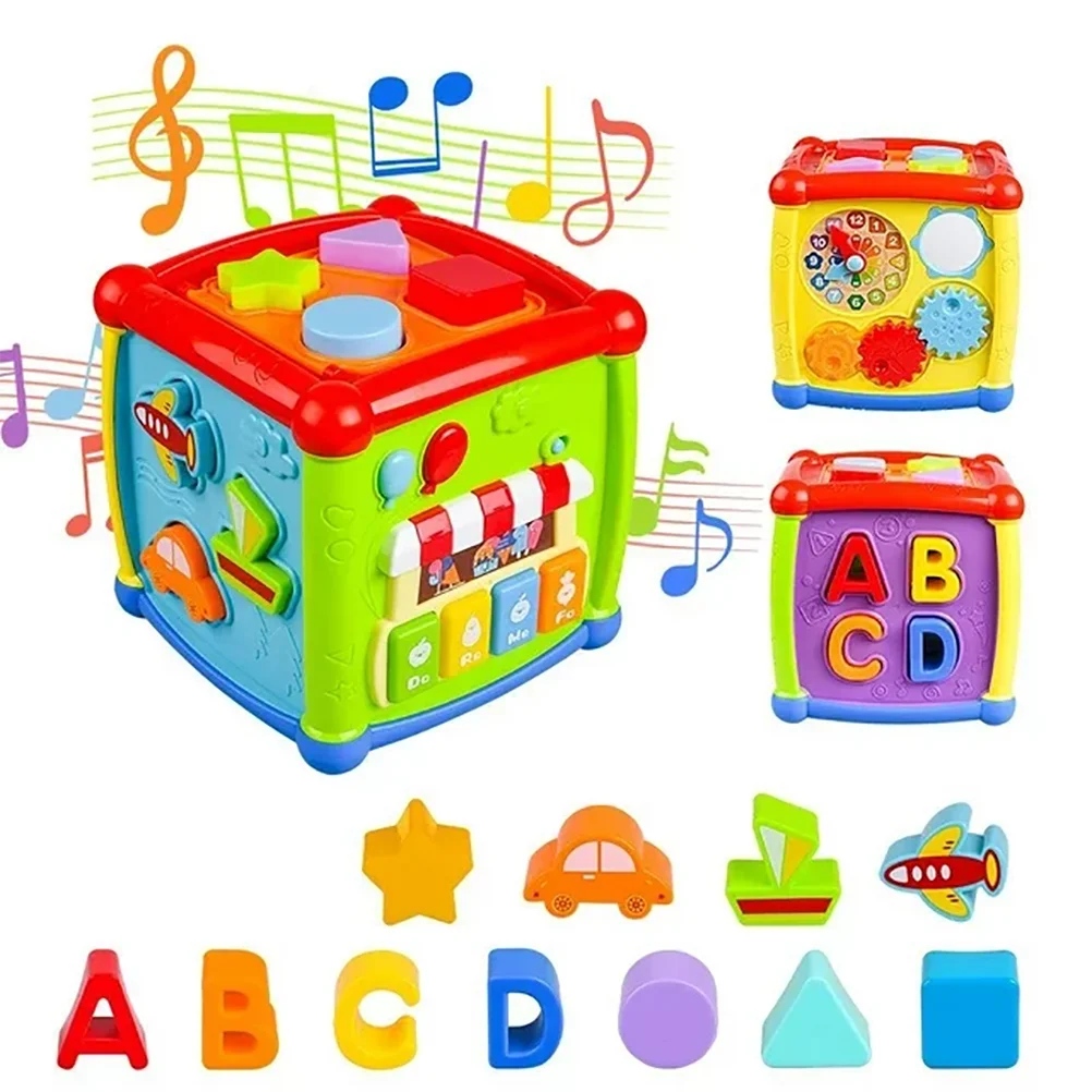 Montessori Toys 6-12 Months, Musical Busy Learners Activity Cube for Toddlers, Shape Sorter Toys for 1 Year Old Boys Girls Birthday Christmas Gifts