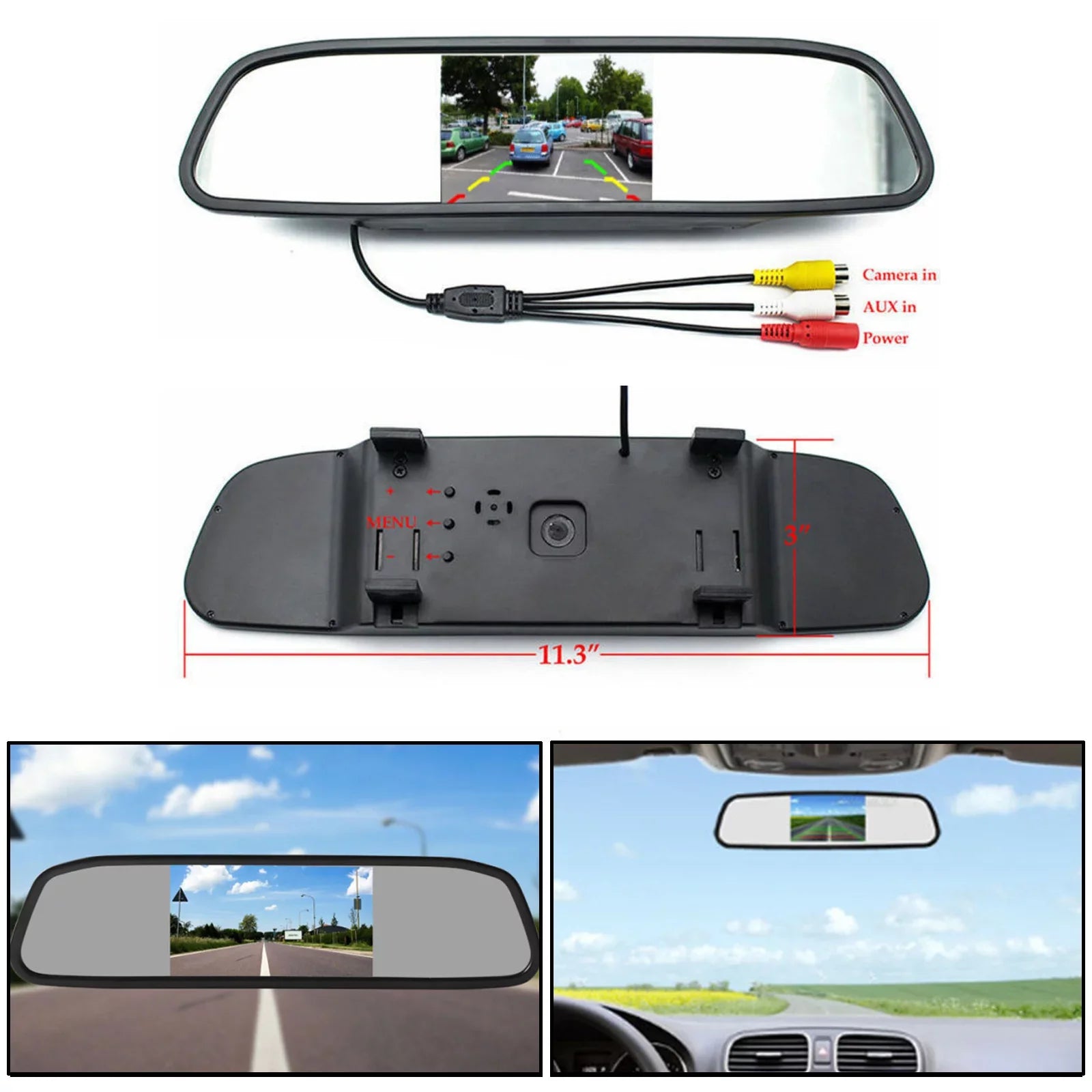 Motor Genic 4.3" Mirror Car Monitor     Night Vision Parking Assist 4.3inch