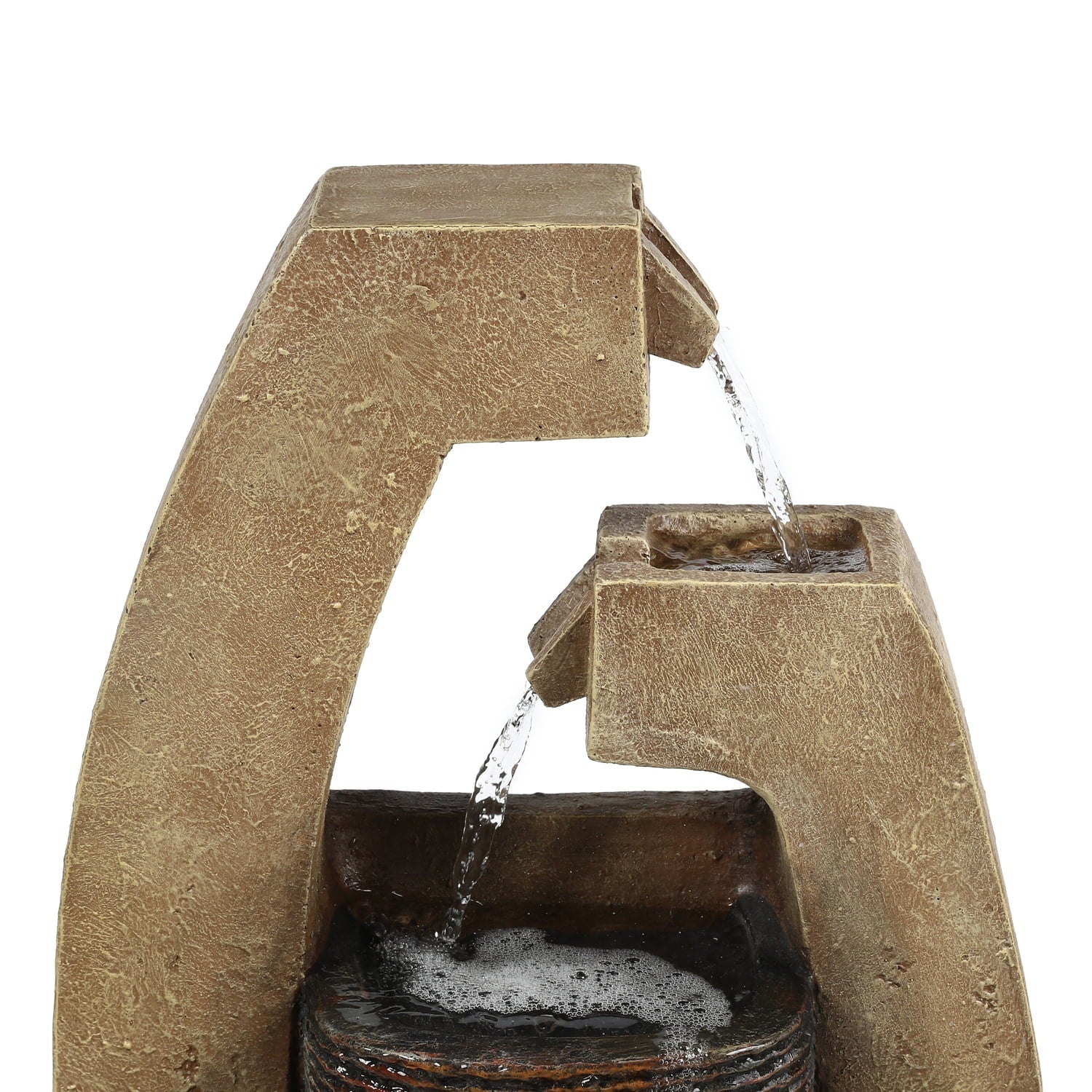 HomeStock Country Cottage Brown Cement Modern Sculpture Outdoor Fountain With Led Light