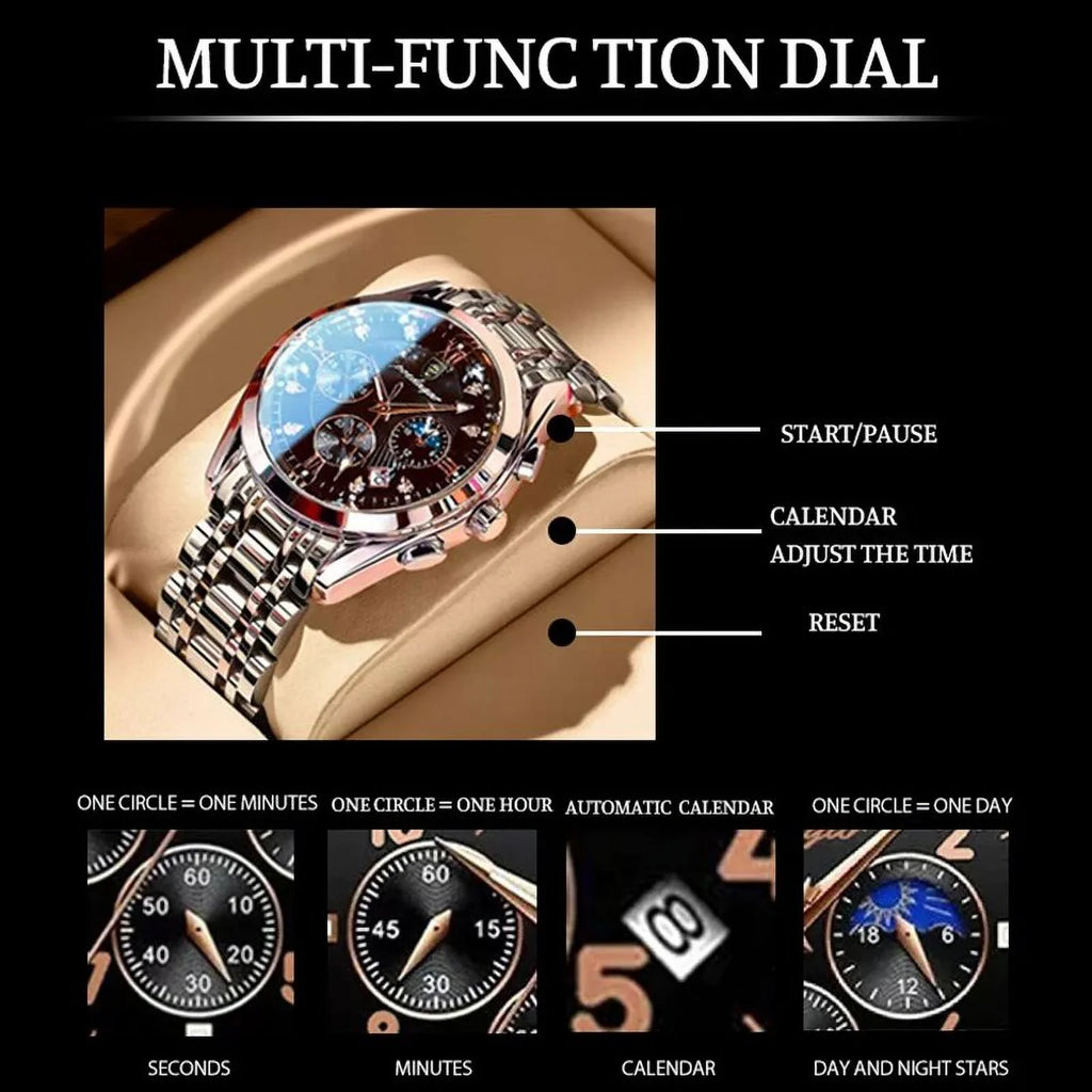 Men Watch Sport Chronograph Quartz Watches Top Brand Luxury Full Steel Waterproof Luminous Date Man Fashion Wristwatch 8169 Black S