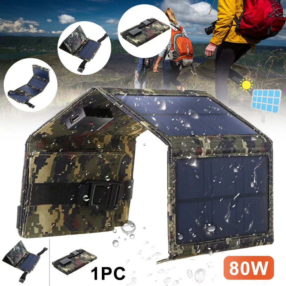 Paddsun 80W  Solar Panel Folding Power Bank Outdoor Camping Hiking Phone Charger