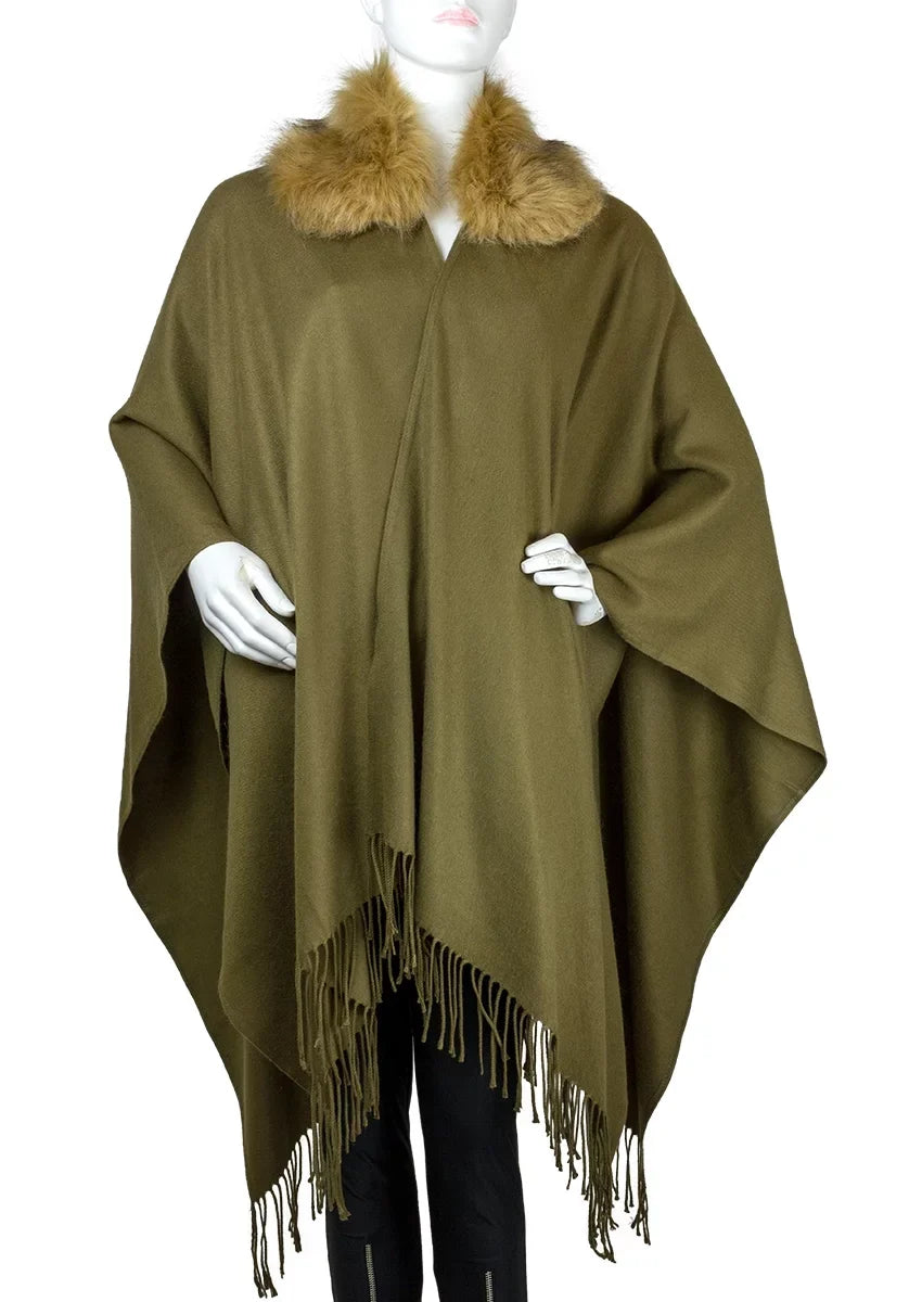 Adrienne Vittadini Women's So Soft Wrap with Faux Fur Collar
