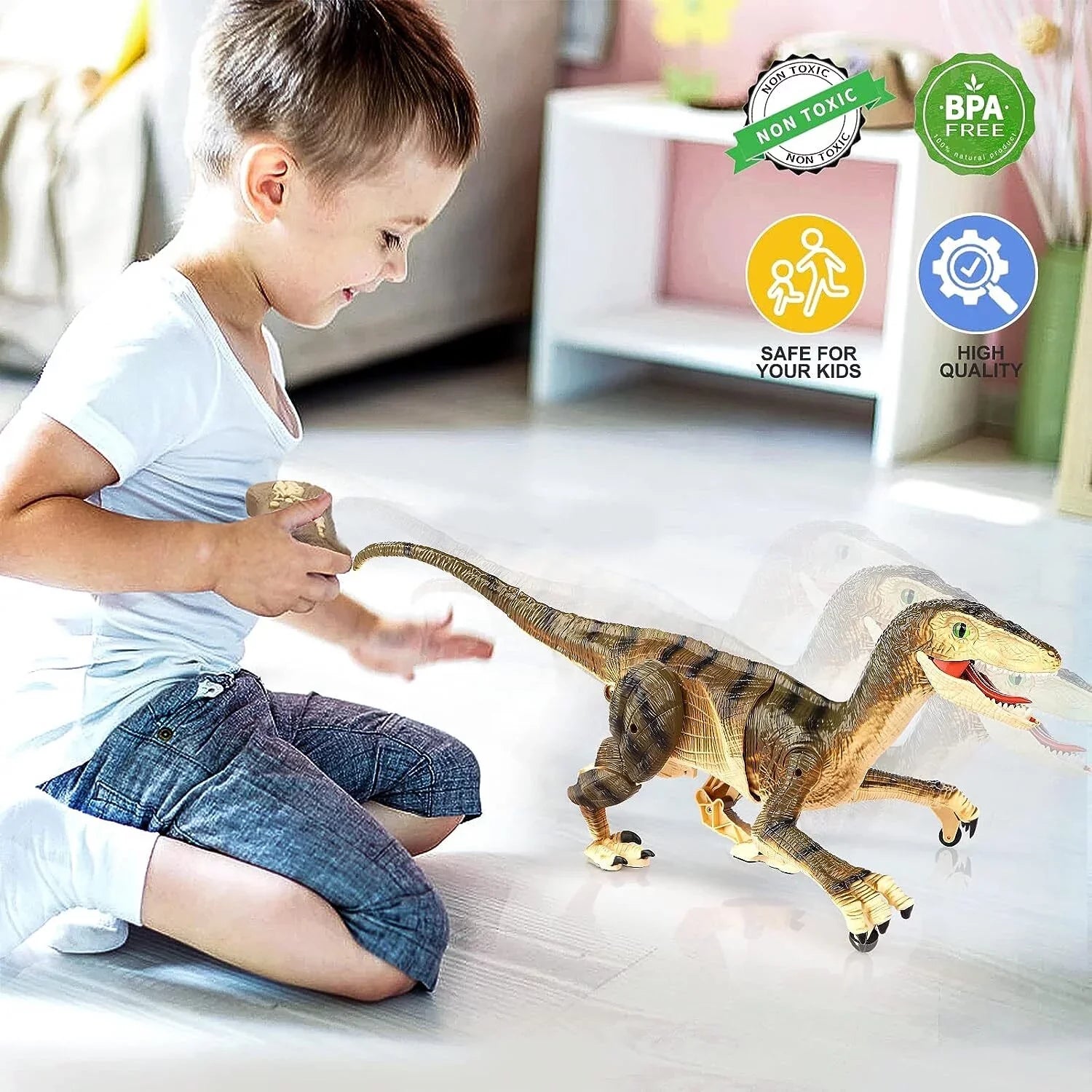 JBee Ctrl Remote Control Dinosaur Toys for Kids Boys Girls Walking Robot  T-Rex with Lights and Sounds Dinosaur Toy Gifts for Boys Age 3-5, 5-7, 8-12 Years Old - Brown