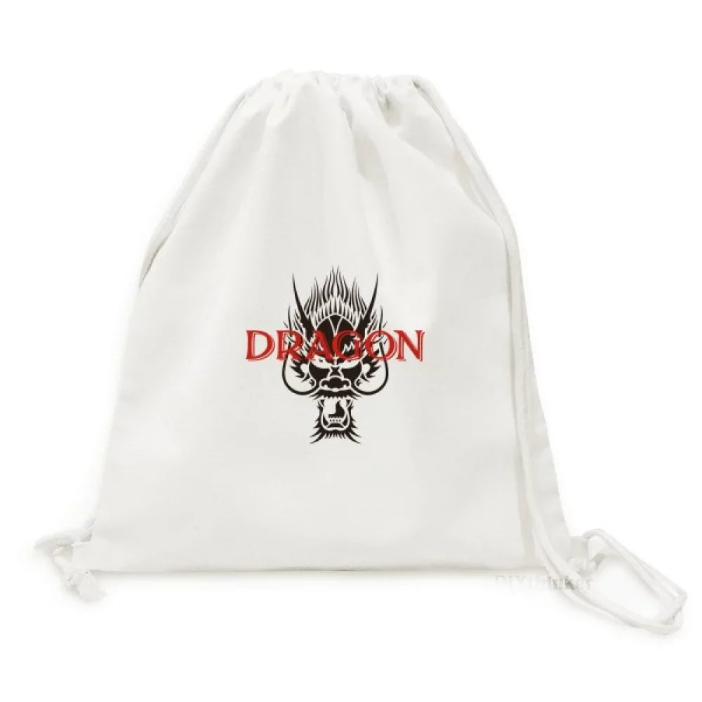 Animal Wings Myth Dragon East West Backpack Canvas Drawstring Reusable Mesh Shopping Bag