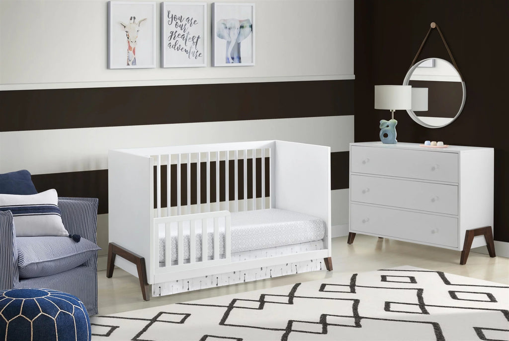 Oxford Baby Mari Modern 3-in-1 Convertible Island Crib, White & Walnut, Wooden Crib