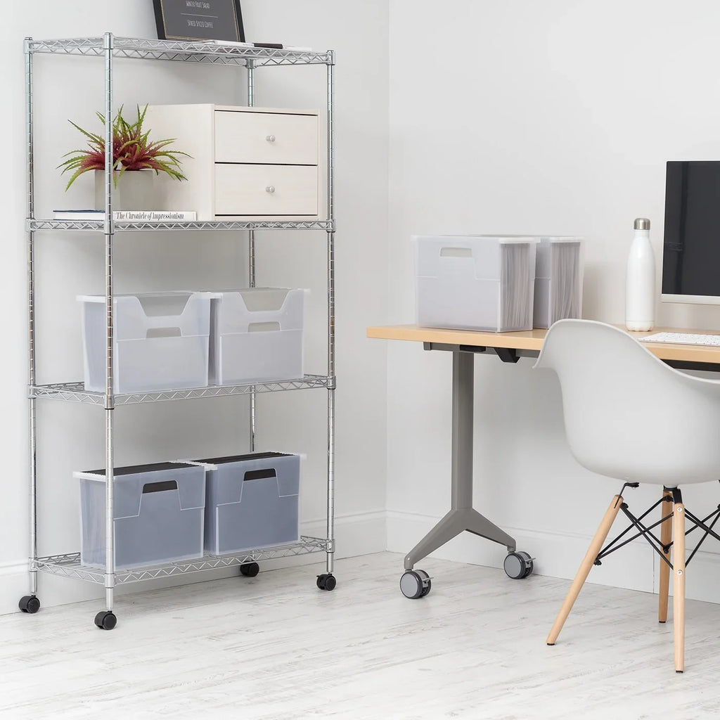 Medium Portable Desktop File Box with Open Lid, 6 Pack, Side Handles, Hanging File Folders, Tabs & Inserts, Letter Size, Magazines, Newspapers, Mail, Books, Notebooks, Clear