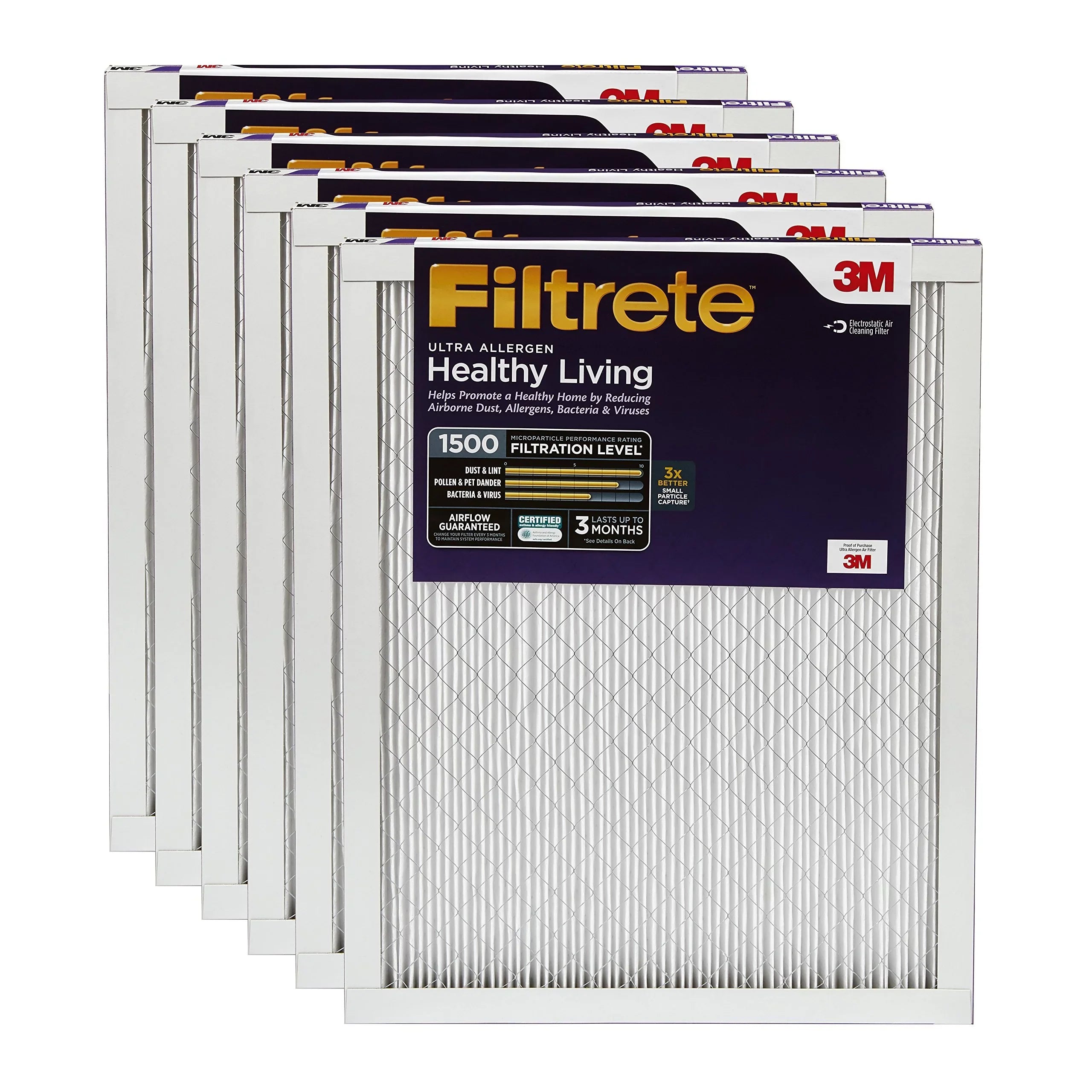 Filtrete  1500 14 x 24 x 1 Healthy Living Ultra Allergen Reduction  Furnace Air Filter, Delivers Cleaner Air Throughout Your Home, 6-Pack