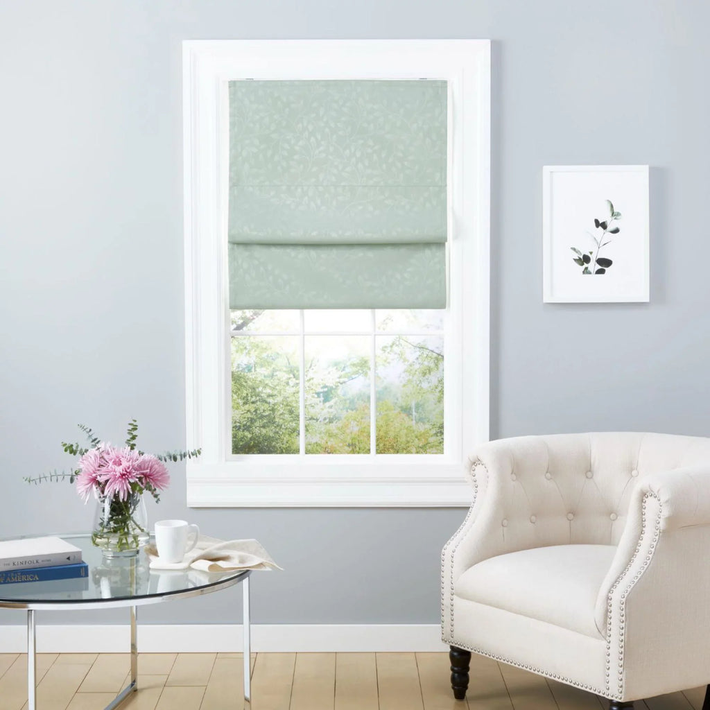 Exclusive Home Bolan Botanical Total Blackout Roman Shade, 27"x 64", Sage