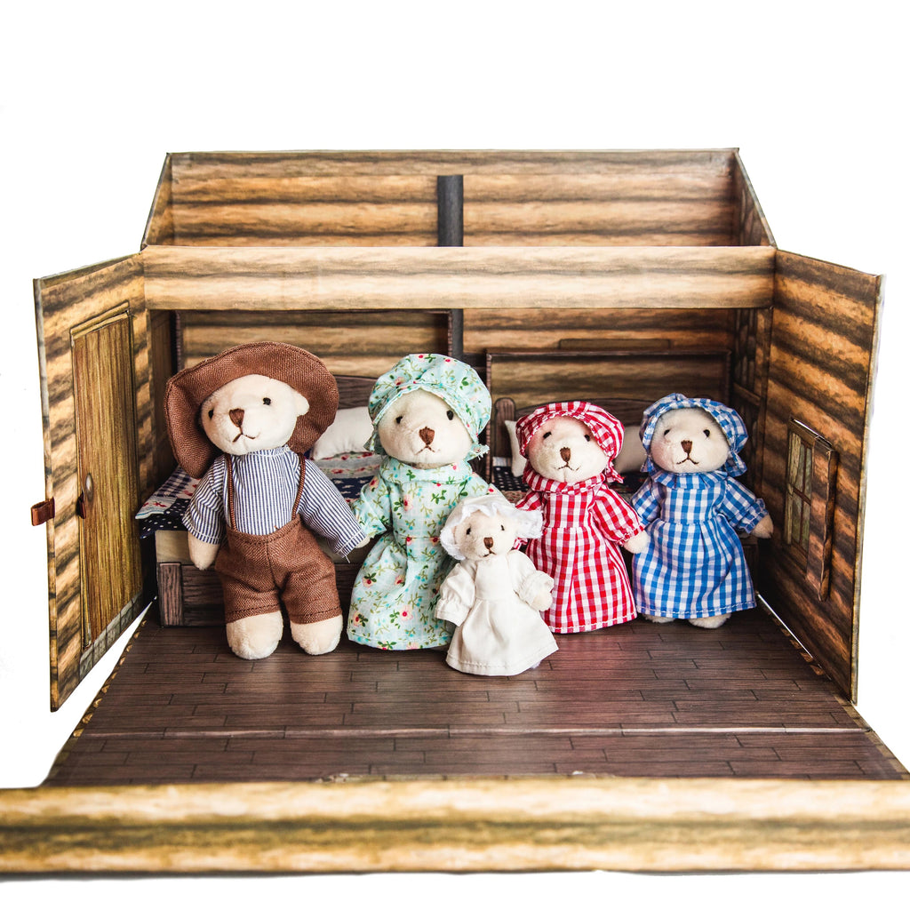 The Queen's Treasures My First Little House on The Prairie Handmade Toddler Ingalls Bear Family & Cabin Play Set & Accessories
