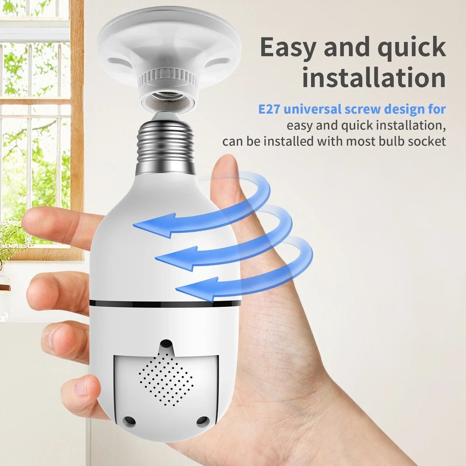 2PCS Wireless Security Camera,   Camera, E27 Light Bulb 1080P  Security Monitor Cam with Infrared Night Vision, White (Supports 2.4G &5G Wi-Fi)