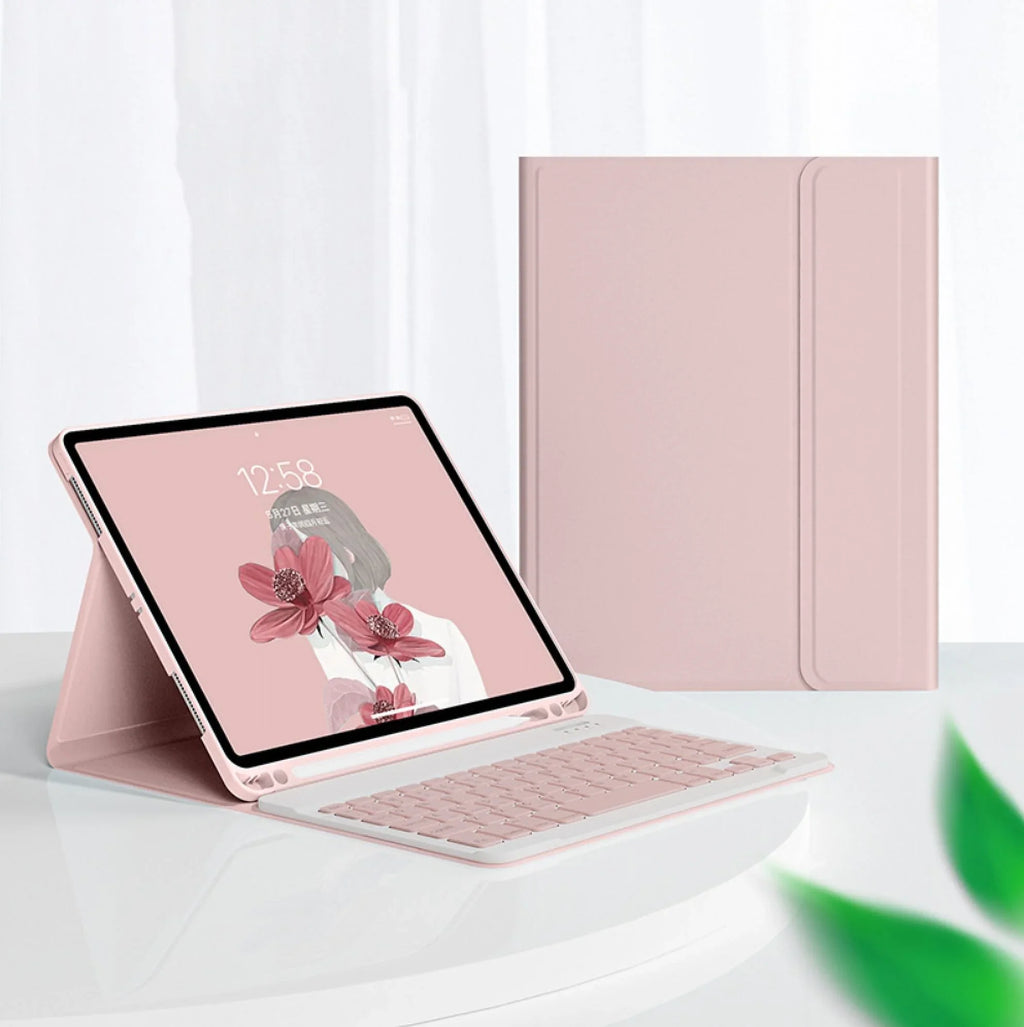 Keyboard Case for iPad 10th Generation, Slim Protective Case with Pencil Holder, Detachable Wireless Keyboard Case for iPad 10th Generation 10.9 Inch -pink