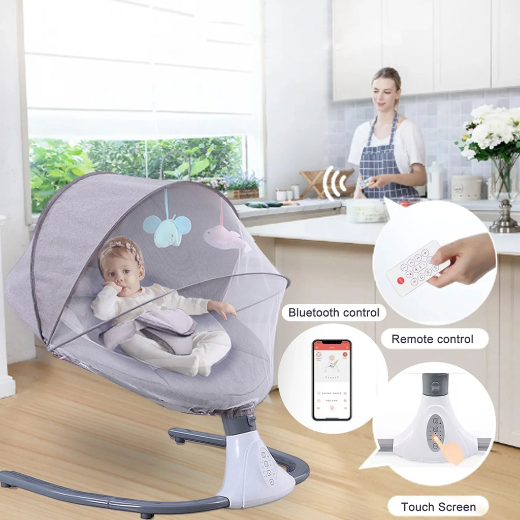 Electric Baby Swing Portable Swing Chair Infant Swing Seat with 4 Speeds and Remote Control, Gray