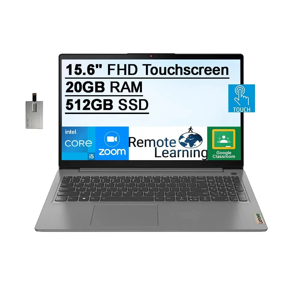 Lenovo 2021 Ideapad 3 15.6"  Touchscreen Laptop Computer, Intel Core i5-1135G7, 20GB , 512GB PCIe , Backlit Keyboard, Iris Xe Graphics,  Webcam, Dolby Audio, Win 11S, Grey, 32GB  Card