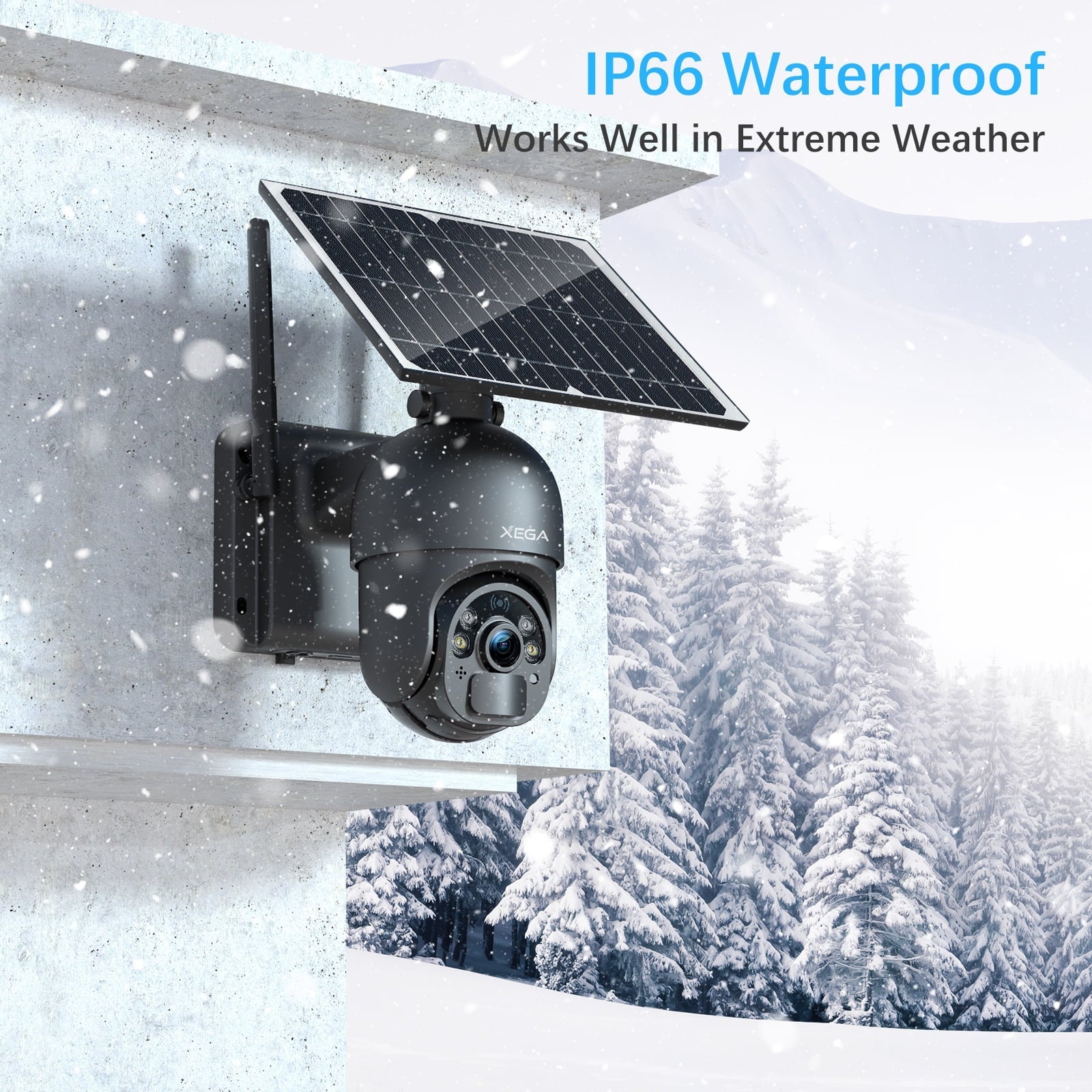 Xega 2K Outdoor 3G/4G  Cellular Solar/Battery Power Wireless Security Camera with  Card, 14400mAh Rechargeable Battery, 4X Zoom, 355° Pan 95° Tilt, Night Vision, 2-Way Talk, IP66, No Wifi Need