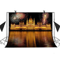 MOHome 7x5ft The View of The City Backdrop Night Lights Illuminate Castle River Water Fireworks Bloom Background Photo Booth Studio Props Party Background