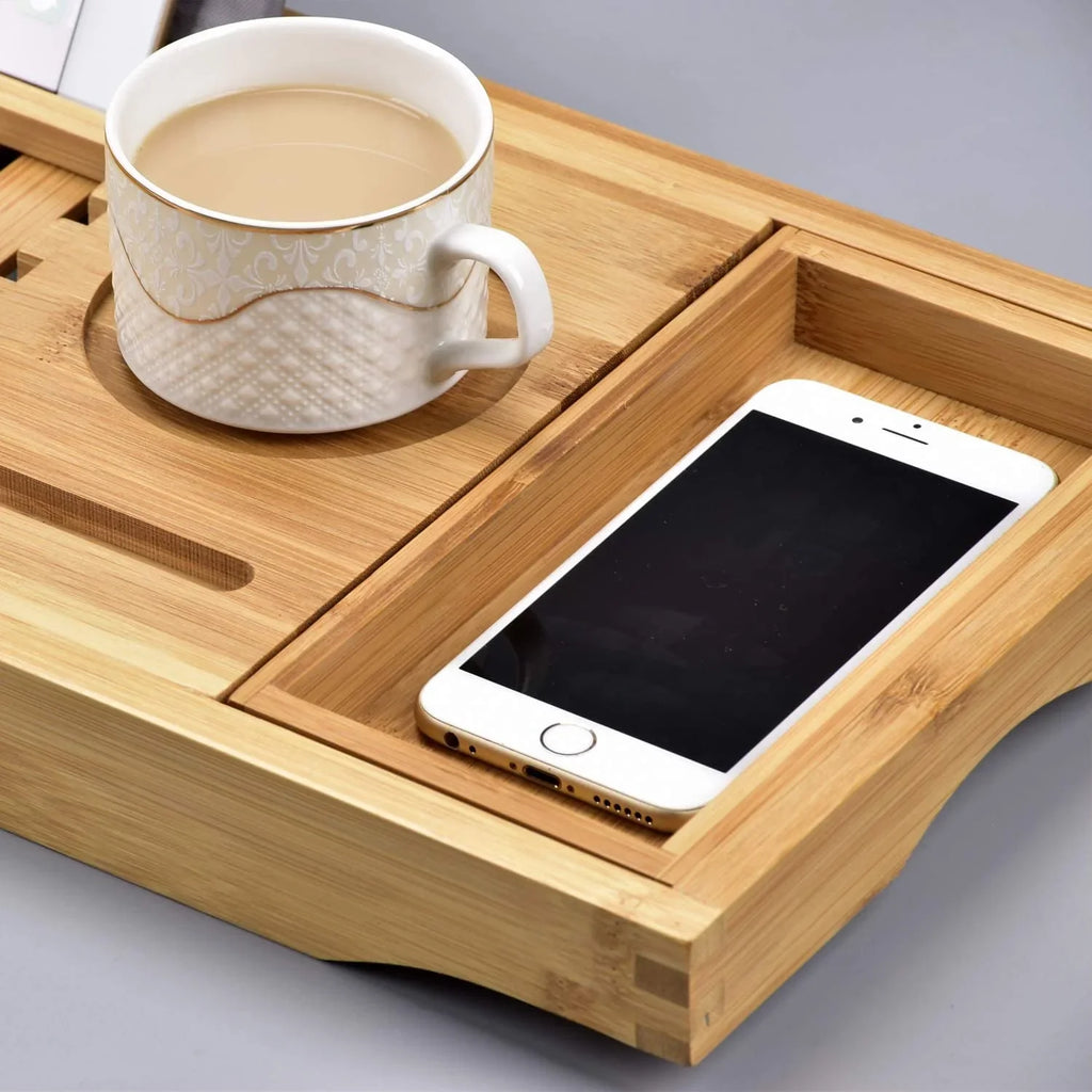 Luxury Bathtub Caddy Tray，Bamboo Bathtub Tray Caddy - Wood Bath Tray Expandable，Can be Placed Book and Tablet Smartphone & Wine Ho