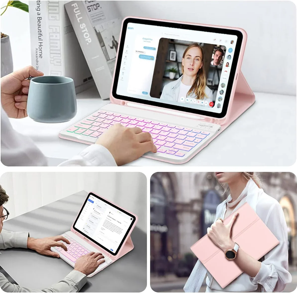 Keyboard Case for iPad 10th Generation, Slim Protective Case with Pencil Holder, Detachable Wireless Keyboard Case for iPad 10th Generation 10.9 Inch -pink