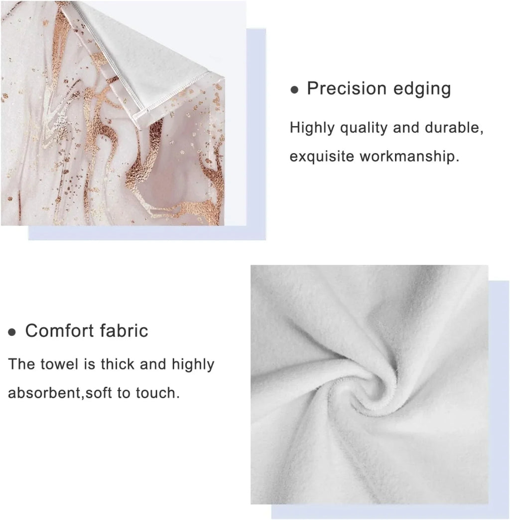 Rose Gold Abstract Marble Bath Towels Absorbent Bath Towels Set Soft & Comfortable Towel Set for Home Hotel Decor, 3 Piece
