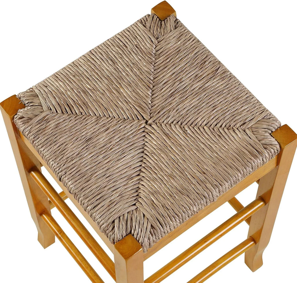 Square Rush Seat Bar Height Stool, 29-Inch, Brown