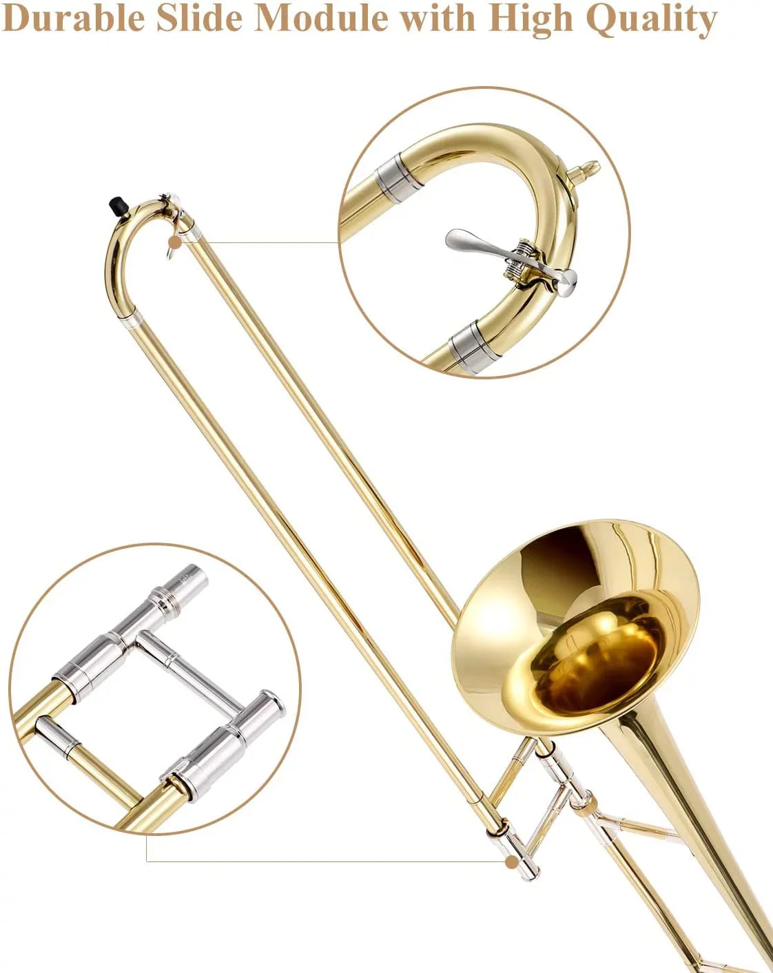 Eastar Bb Tenor Trombone for Beginners Students B Flat Brass Instrument, with Case, Mouthpiece, White Gloves, Cleaning Kit, Gold