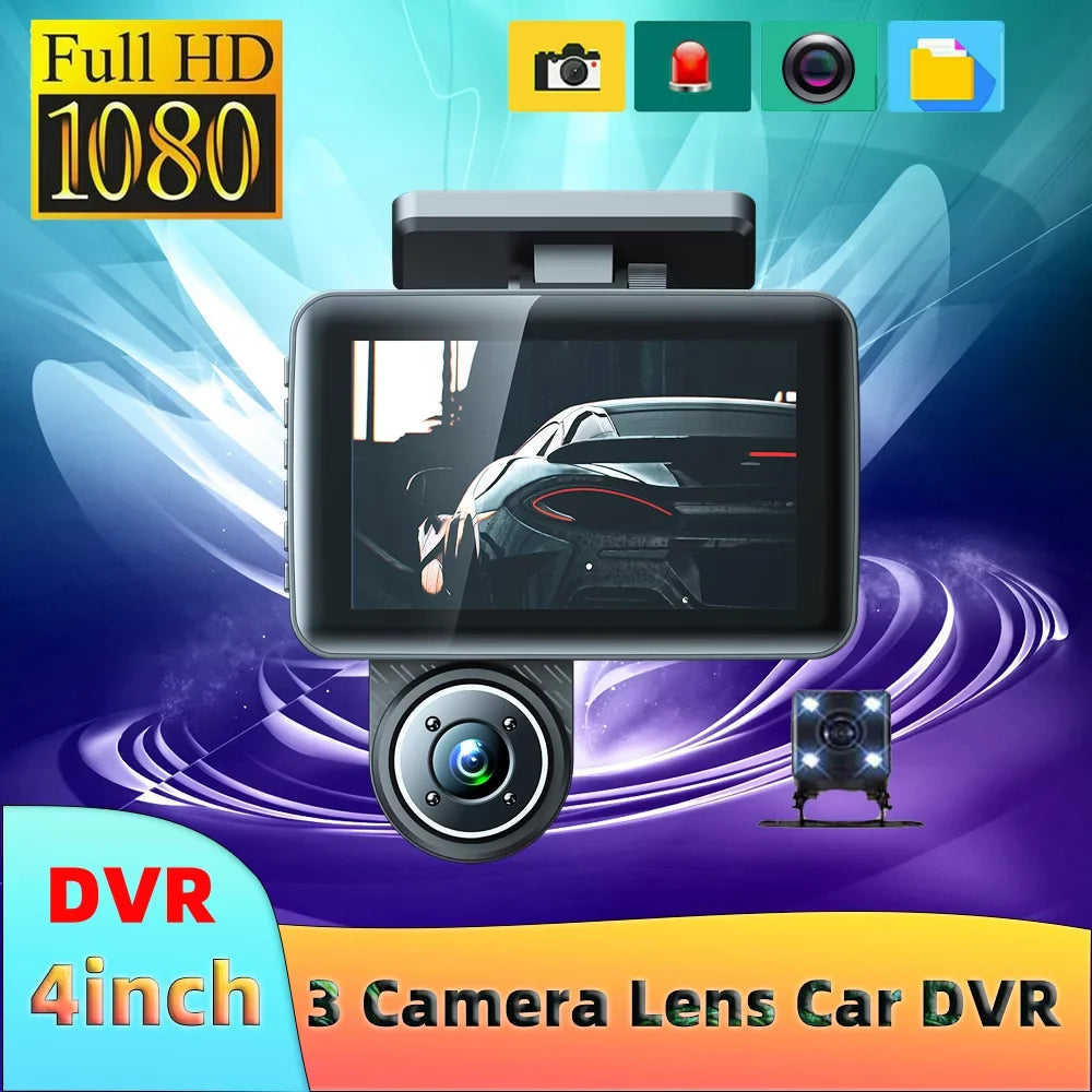 Shinysix 3 Cameras Dash Cam 4in Clear Car Rearview Mirror Car Video Recording Camcorder Wide Angle Car Camera Recorder Auto Safety Driving Recorder