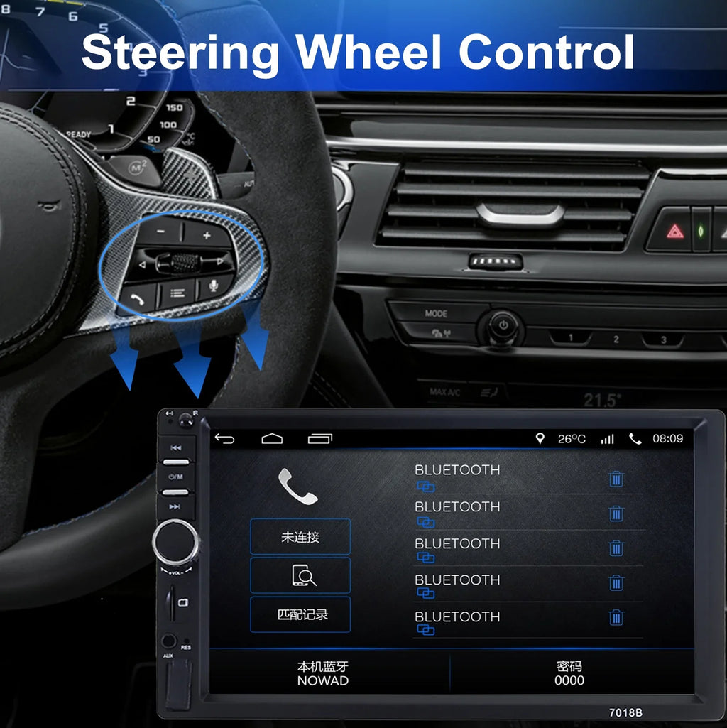 Double 2 Din Car Stereo Radio MP5 Player, 7 Inch  Touch Screen Bluetooth Car Video Player 1080P with Backup Reversing Camera