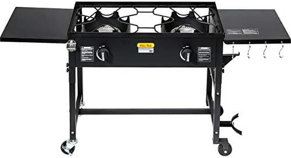 Outdoor Camping Propane Double Burner Stove 2 Folding Cook Cooking Station Stand Picnic  Grill 58,000 , Black