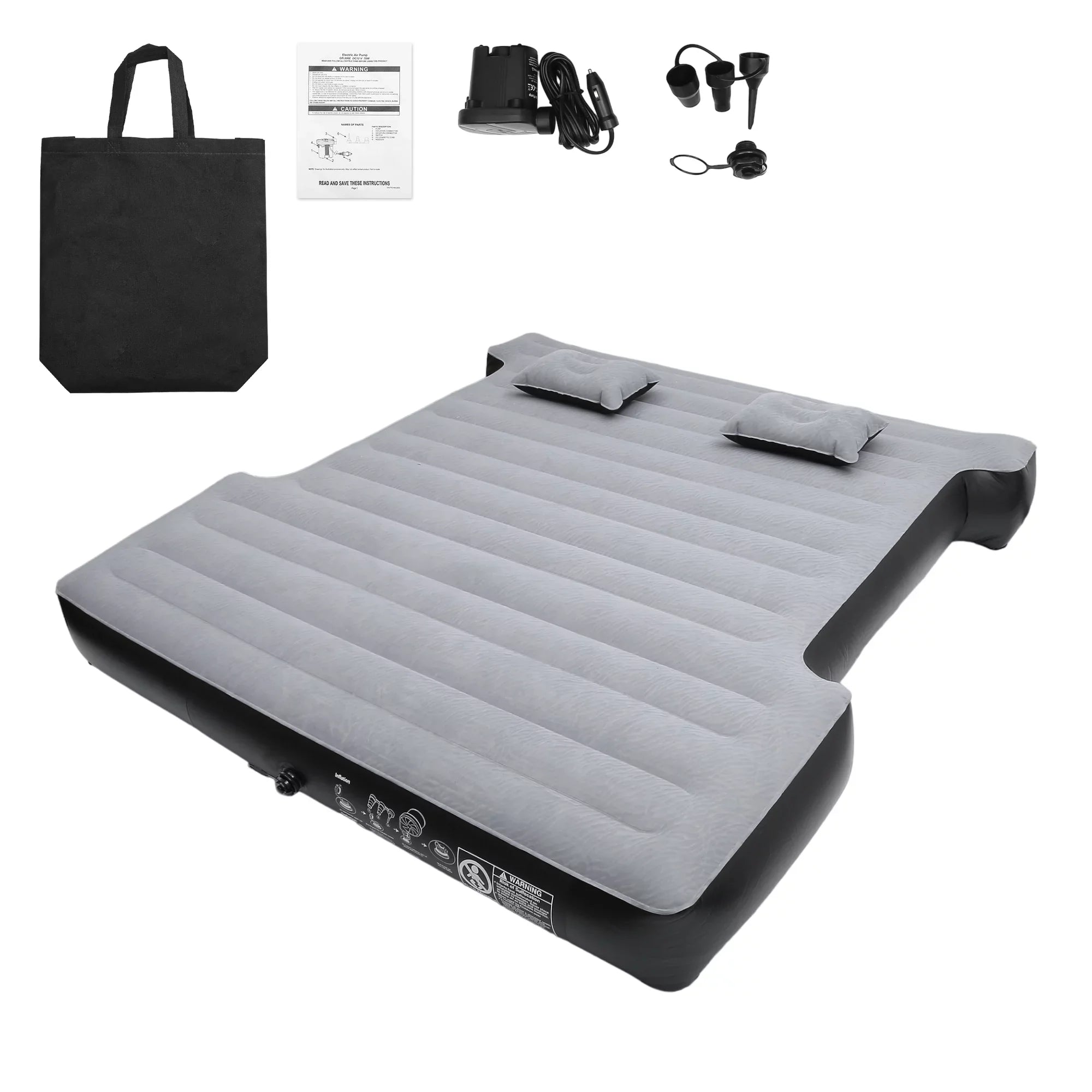 Unique Bargains Universal Inflatable Thickened 5.5-5.8ft Full-Size Short Truck Bed Kit  with Electric Air Pump Gray