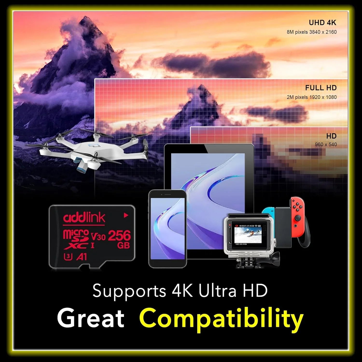 addlink roSDXC 256GB 2-Pack + Adapter -1 U4 V30, Compatible for Android Smartphones, Camera, Dash Cam Tablets, Go