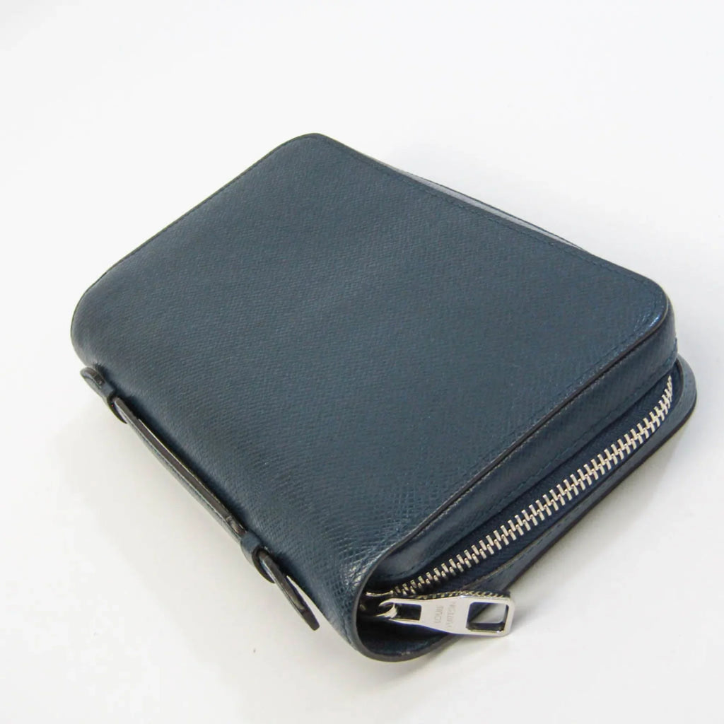 Pre-Owned Louis Vuitton Taiga Zippy  M64019 Men's Taiga Leather Long Wallet (bi-fold) Navy Blue (Good)