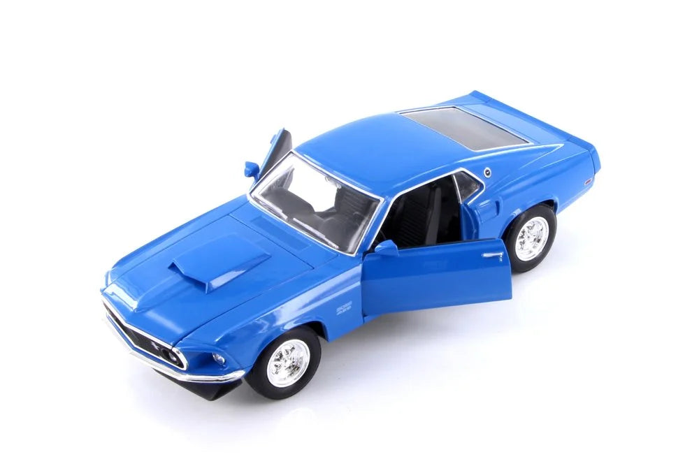 Diecast Car w/Trailer - 1969 Ford Mustang Boss 429, Blue - Welly 24067WBU - 1/24 scale Diecast Model Toy Car