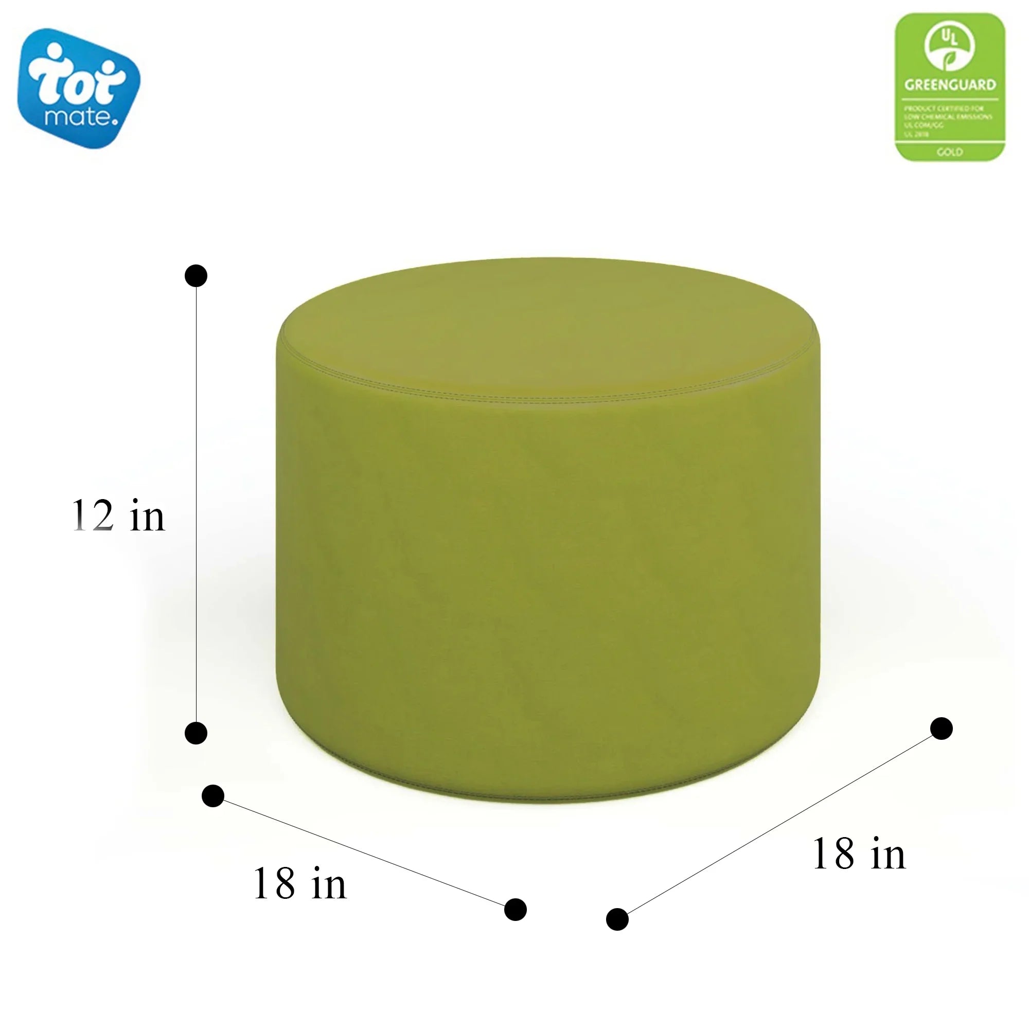 Tot Mate Versa 12" Round Soft Seating, Flexible Classroom Furniture Modular Stools, Pistachio