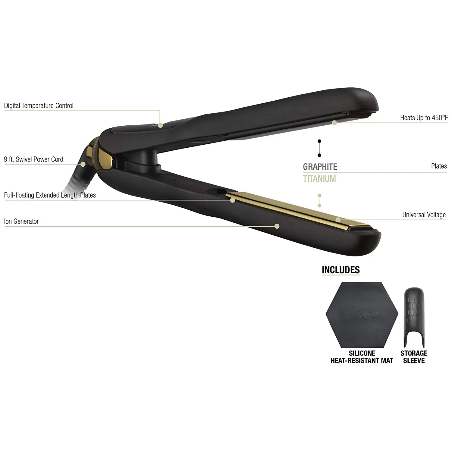 BaBylissPRO Graphite Titanium Ionic Flat Iron - 1 inch.