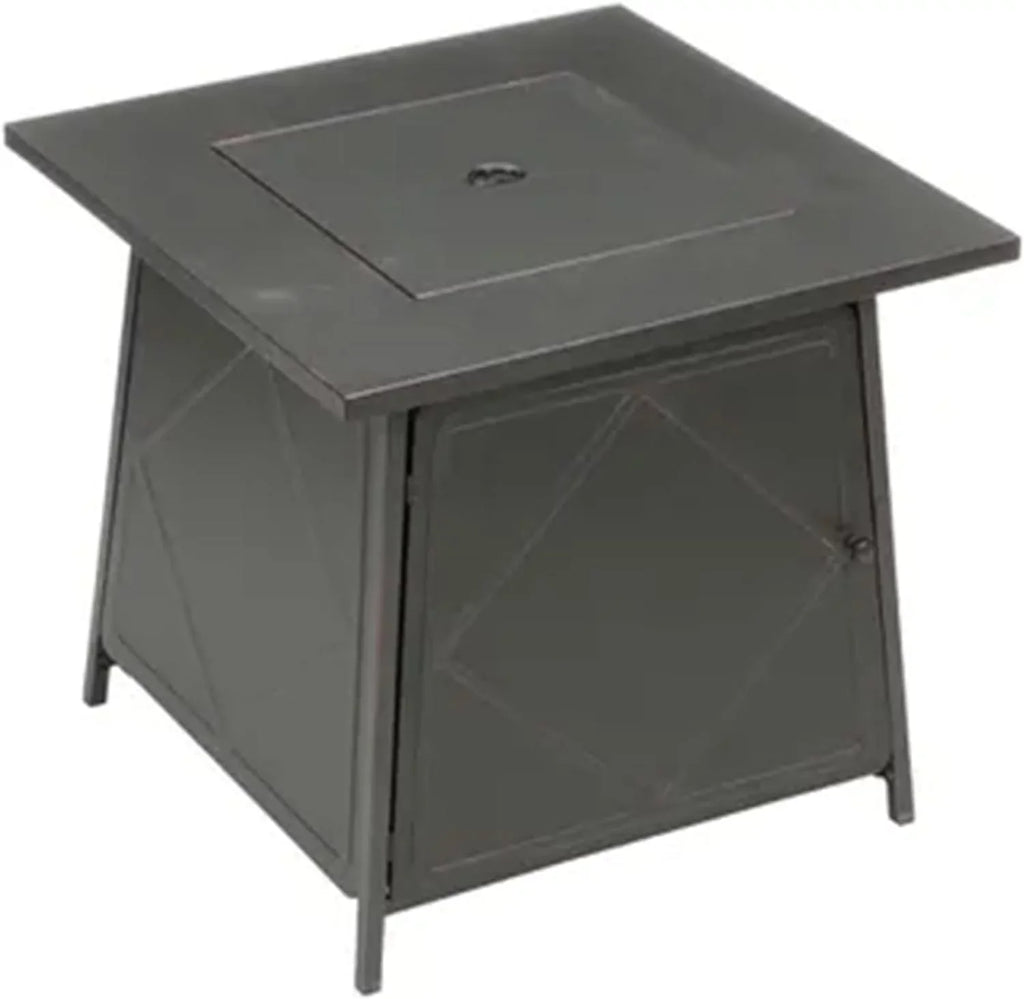 28 Inch Steel Square Gas Outdoor Backyard Tabletop Fire Pit with Lava Rocks and Steel Cover Lid, Black