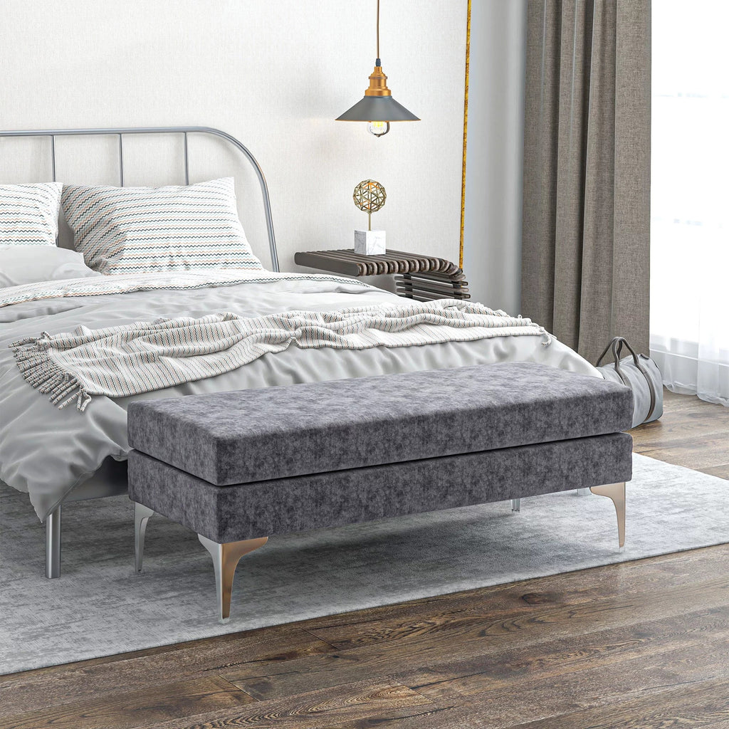 48" End of Bed Bench with Steel Legs, Dark Gray